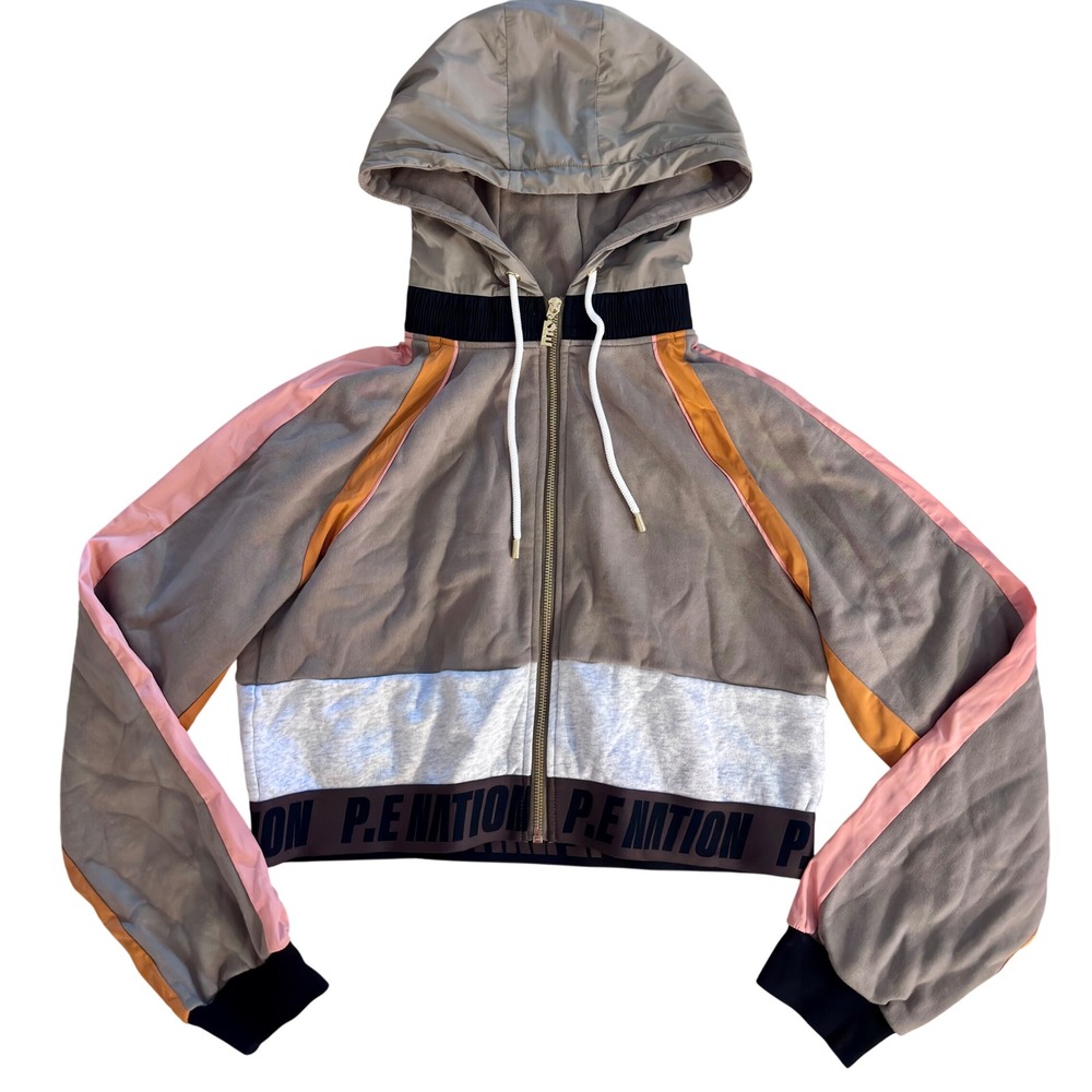 P.E Nation Cropped Hoodie Women XS Multi Colorblock Zip Up Jacket Excellent